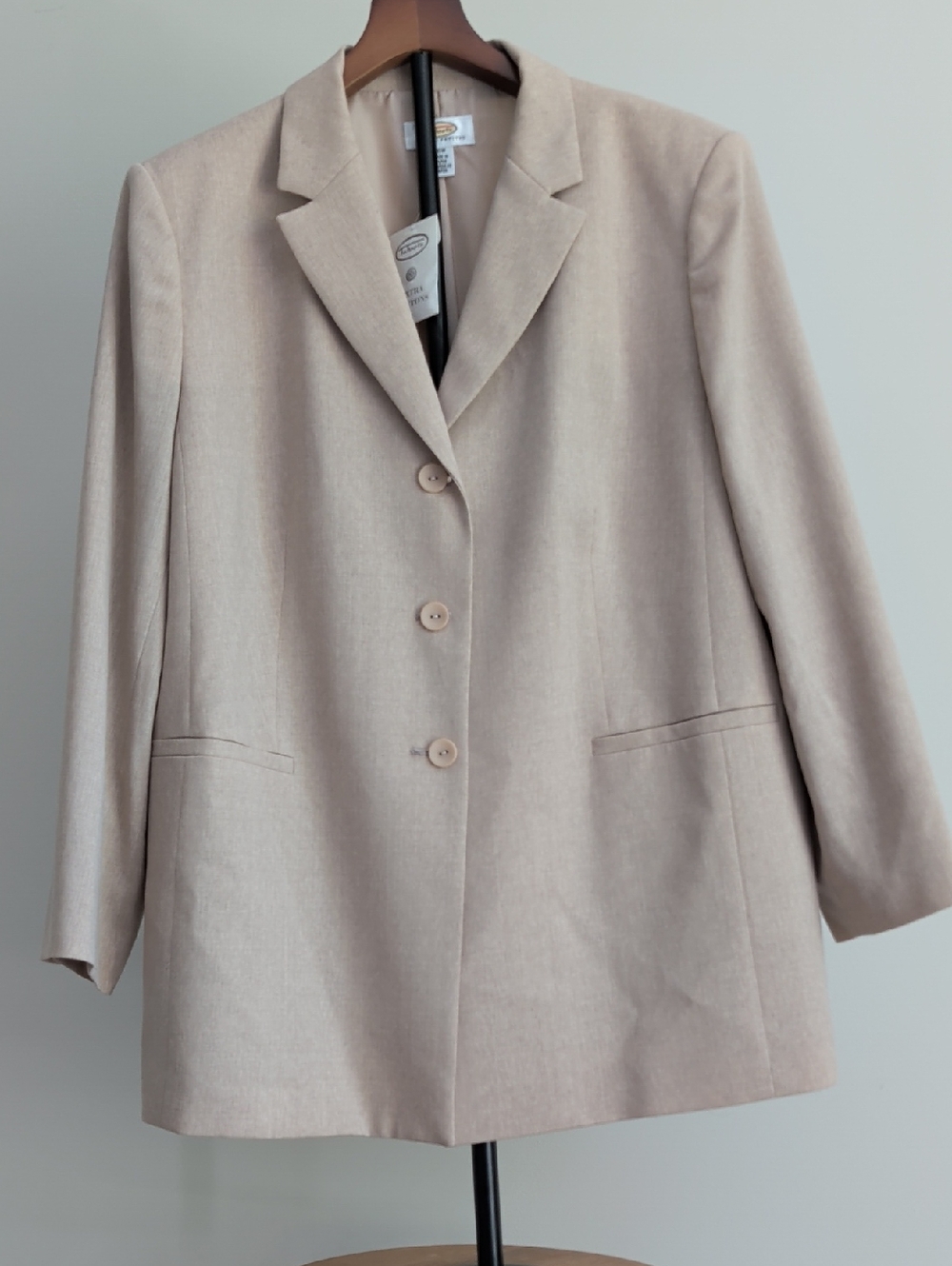 Classic Women's Beige Blazer - Lightweight Tailored Coat 100% Wool